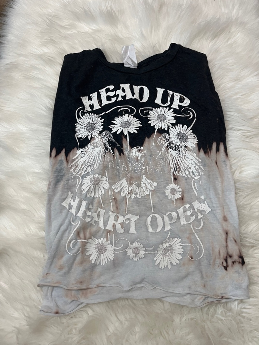 No Boundaries Black and Gray Tie-Dye 'Head Up Heart Open' Short Sleeve Tee